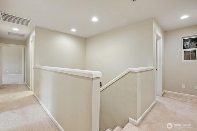 1353 32nd Pl NE, Auburn, WA 98002 - hallway featuring an upstairs landing, carpet flooring, and recessed lighting
