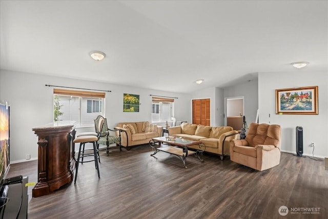 919 4th Ave N, Kent, WA 98032 - living area featuring dark wood finished floors and lofted ceiling