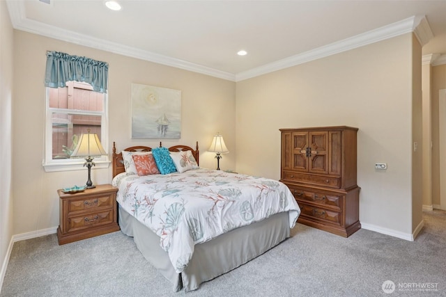 4826 Bend Dr NE, Lacey, WA 98516 - bedroom with light colored carpet, crown molding, and recessed lighting