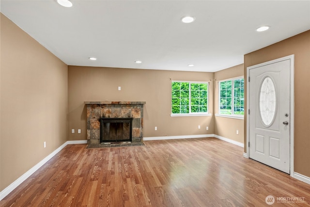 2132 Washington Way, Longview, WA 98632 - unfurnished living room featuring wood finished floors, a fireplace, and recessed lighting