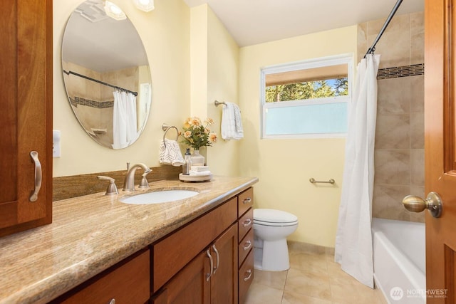 132 NE 130th St, Seattle, WA 98125 - bathroom featuring vanity, tile patterned floors, and shower / bathtub combination with curtain