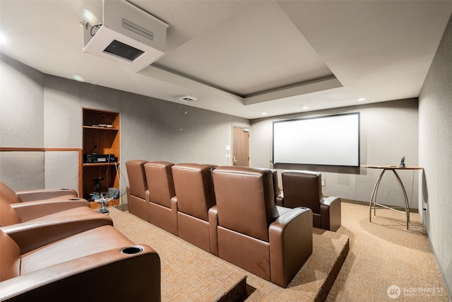 2033 2nd Ave Unit 1111, Seattle, WA 98121 - carpeted cinema room featuring a tray ceiling and recessed lighting