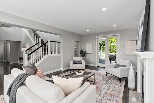 1416 2nd St, Kirkland, WA 98033 - living area with wood finished floors, recessed lighting, and stairs
