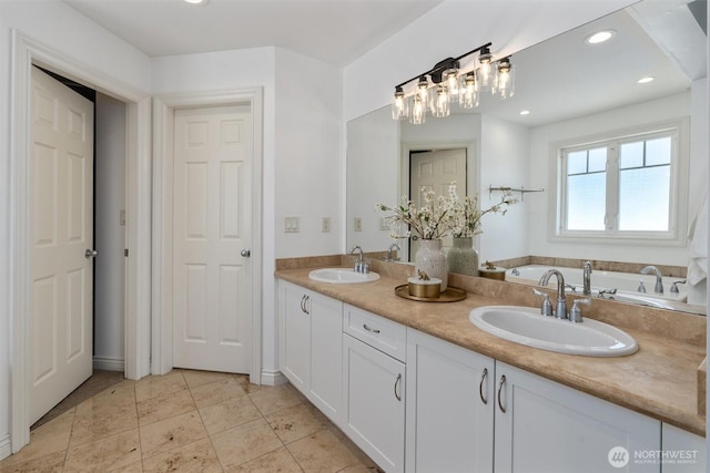 1416 2nd St, Kirkland, WA 98033 - full bathroom featuring double vanity, a bath, and recessed lighting