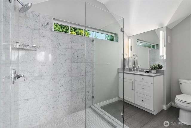 1416 2nd St, Kirkland, WA 98033 - full bathroom with a tile shower, vanity, and tile patterned floors