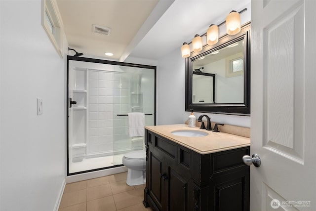 1416 2nd St, Kirkland, WA 98033 - full bath with a stall shower, vanity, tile patterned floors, and recessed lighting