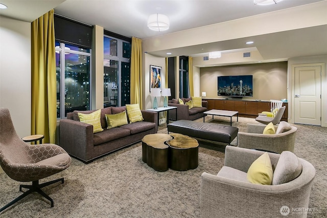 819 Virginia St Unit 1606, Seattle, WA 98101 - carpeted living area with recessed lighting
