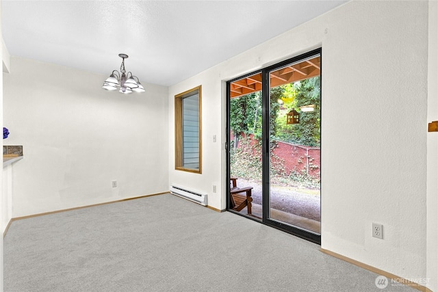17521 118th Ave SE Unit A-4, Renton, WA 98058 - unfurnished dining area featuring a baseboard radiator, a chandelier, and carpet