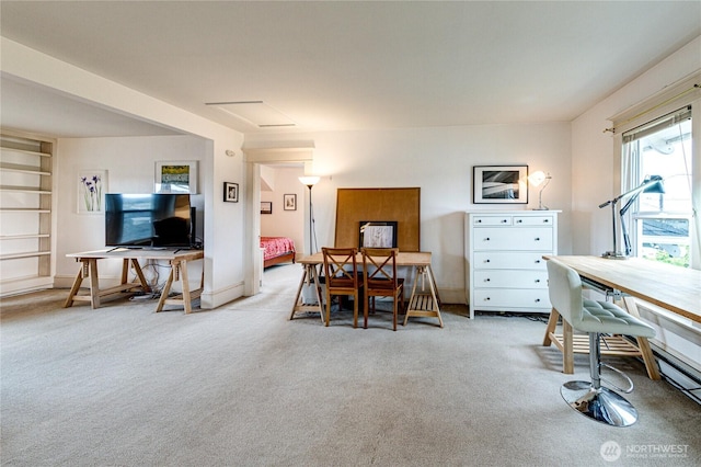 231 E 1st St, Port Angeles, WA 98362 - carpeted dining room with a desk and built in features
