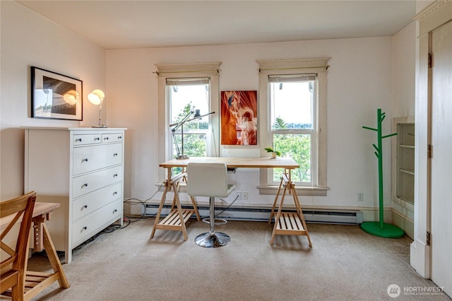 231 E 1st St, Port Angeles, WA 98362 - misc room featuring light carpet, a desk, and a baseboard radiator