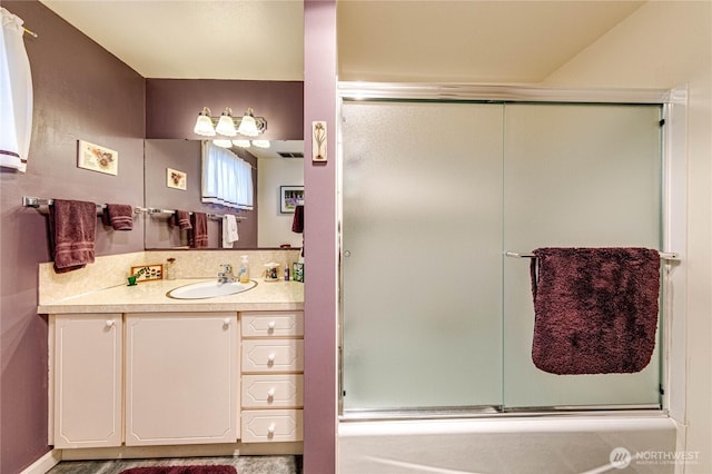 231 E 1st St, Port Angeles, WA 98362 - bathroom featuring vanity and a shower with shower door