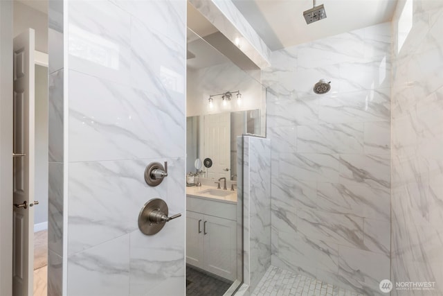 4490 Albatross St, Port Townsend, WA 98368 - bathroom featuring a marble finish shower and vanity