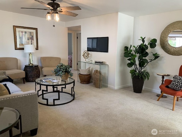 5910 21st Ave SW, Seattle, WA 98106 - carpeted living area with a ceiling fan and baseboards