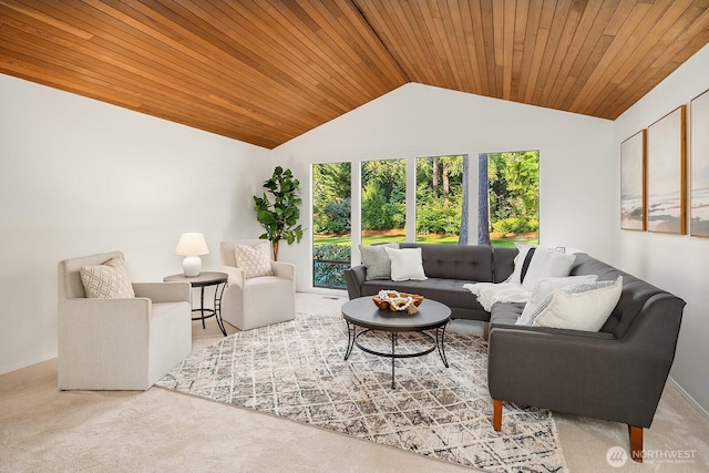 23350 SE 22nd St, Sammamish, WA 98075 - living area with lofted ceiling, wooden ceiling, and carpet flooring