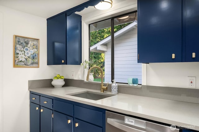 23350 SE 22nd St, Sammamish, WA 98075 - kitchen with blue cabinets, dishwasher, and light countertops