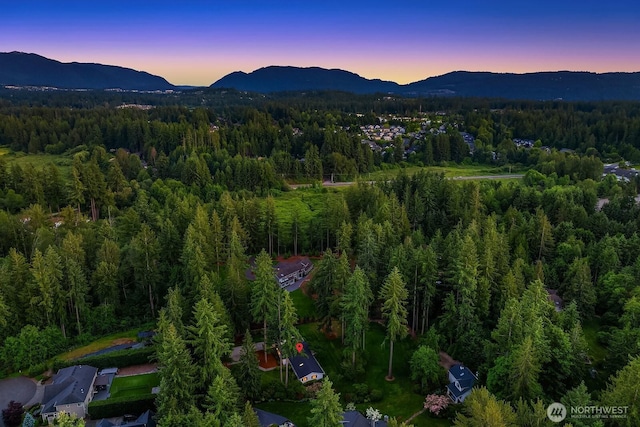 23350 SE 22nd St, Sammamish, WA 98075 - aerial overview of property's location with a forest and a mountain backdrop