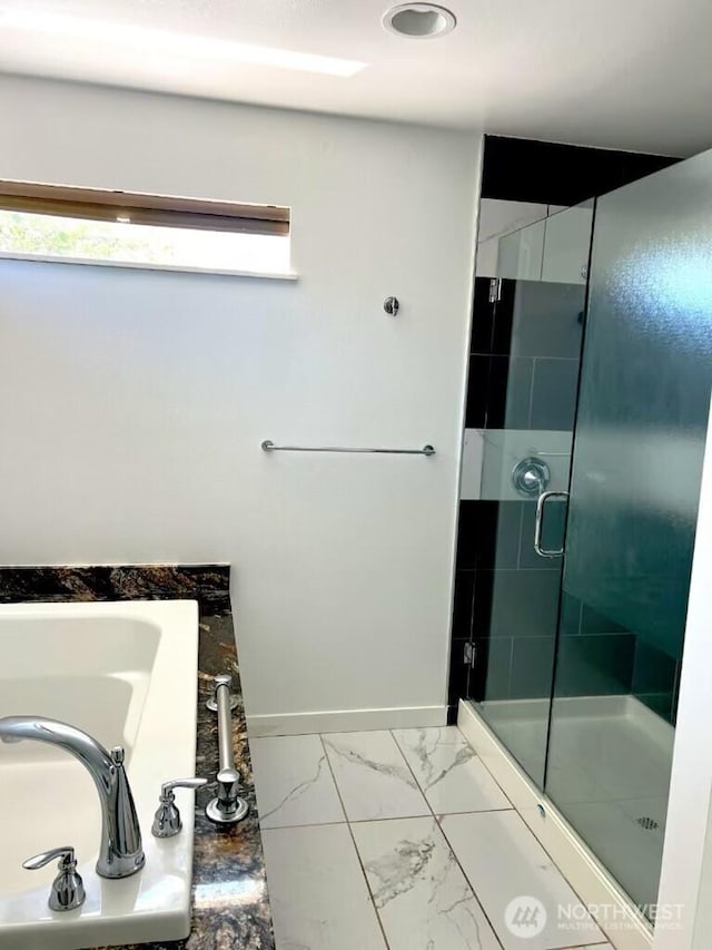 24003 21st Ave S, Des Moines, WA 98198 - full bathroom with a shower stall, marble finish floors, and a bath
