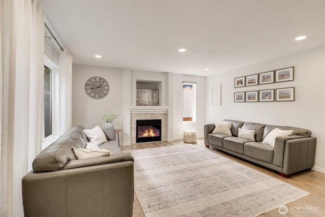 36318 30th Ave S, Federal Way, WA 98003 - living room with light wood-type flooring, recessed lighting, and a fireplace