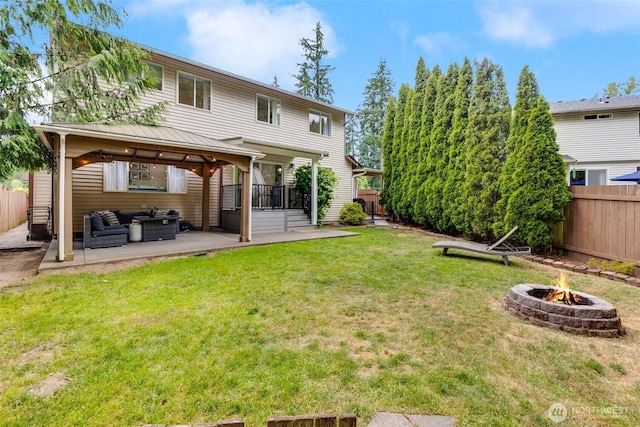 36318 30th Ave S, Federal Way, WA 98003 - back of house with an outdoor living space with a fire pit, a gazebo, and a patio