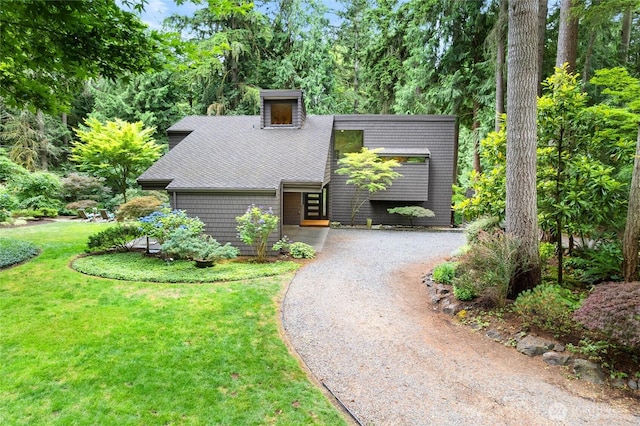22526 53rd Ave SE, Bothell, WA 98021 - view of front facade with gravel driveway, a front yard, and a shingled roof