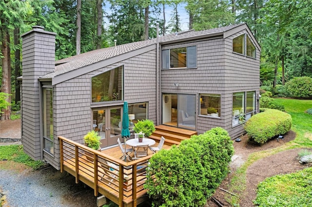 22526 53rd Ave SE, Bothell, WA 98021 - back of house with roof with shingles, french doors, a chimney, and a deck