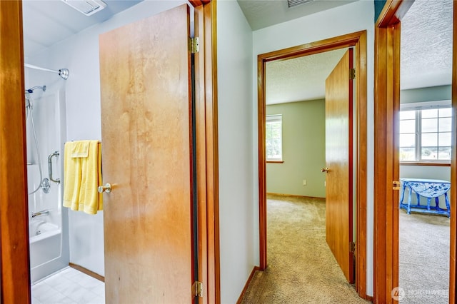 541 Salal Pl, Sequim, WA 98382 - corridor featuring healthy amount of natural light, a textured ceiling, and carpet