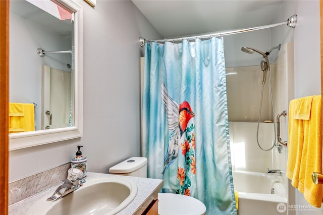 541 Salal Pl, Sequim, WA 98382 - full bathroom with vanity and shower / bathtub combination with curtain