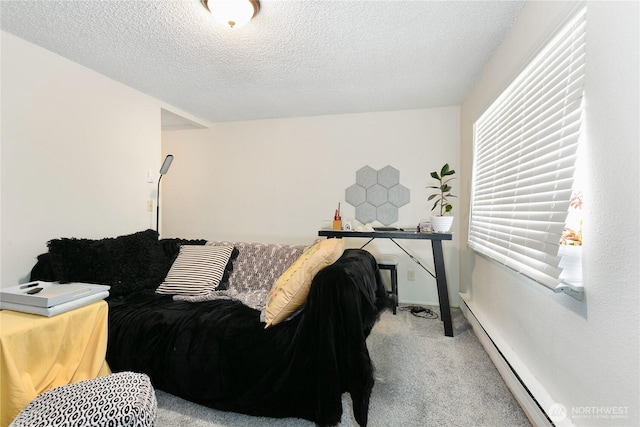 3572-3574 E F St, Tacoma, WA 98404 - carpeted living area with baseboard heating and a textured ceiling
