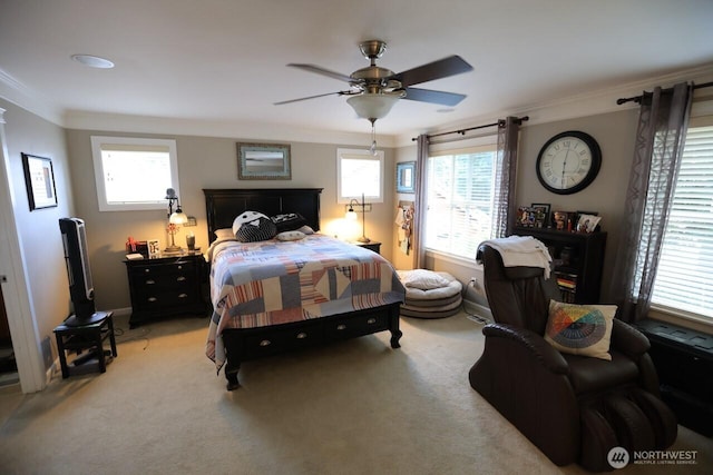 4442 Prestwick Ln SE, Lacey, WA 98513 - bedroom with crown molding, light colored carpet, and ceiling fan