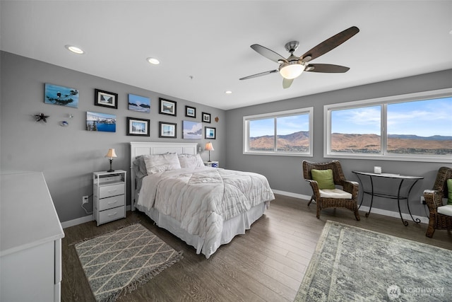 591 Daniels Dr NE, East Wenatchee, WA 98802 - bedroom featuring dark wood finished floors, recessed lighting, and a ceiling fan