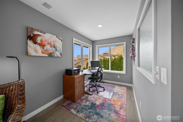 591 Daniels Dr NE, East Wenatchee, WA 98802 - home office featuring dark wood-type flooring and recessed lighting