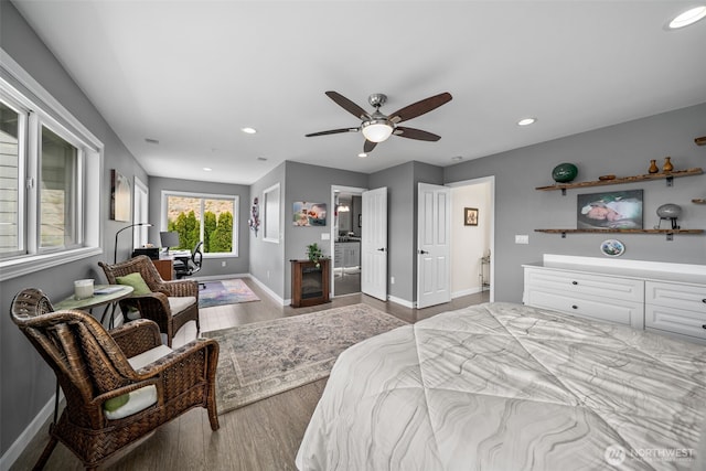 591 Daniels Dr NE, East Wenatchee, WA 98802 - bedroom featuring wood finished floors, recessed lighting, and ceiling fan