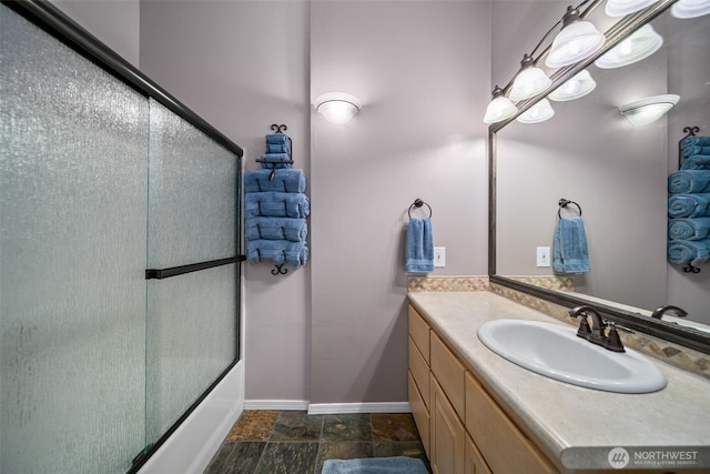 591 Daniels Dr NE, East Wenatchee, WA 98802 - full bathroom featuring vanity, stone tile floors, and shower / bath combination with glass door