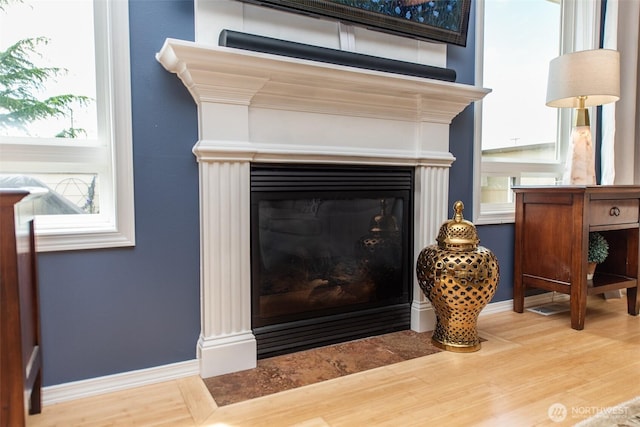 120 Cascadia Loop, Sequim, WA 98382 - detailed view of wood finished floors and a glass covered fireplace