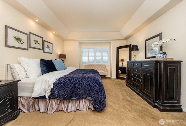 120 Cascadia Loop, Sequim, WA 98382 - bedroom with light colored carpet and a raised ceiling