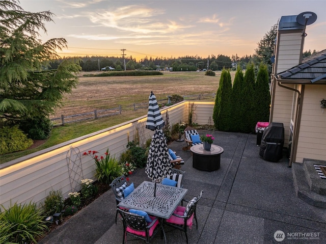 120 Cascadia Loop, Sequim, WA 98382 - fenced backyard with a patio, a view of rural / pastoral area, and outdoor dining area