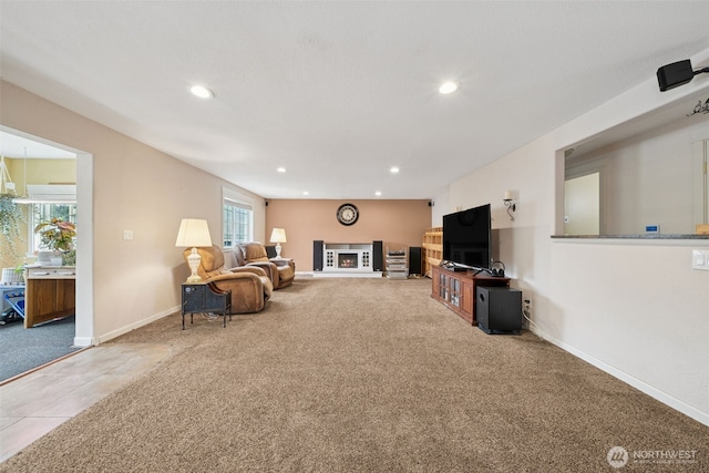 4610 N Defiance St, Tacoma, WA 98407 - carpeted living area featuring recessed lighting and baseboards
