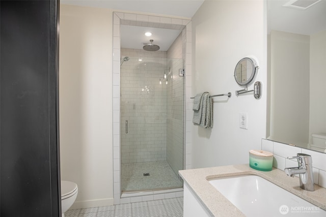 140 26th Ave E, Seattle, WA 98112 - bathroom featuring a stall shower, vanity, recessed lighting, and tile patterned flooring