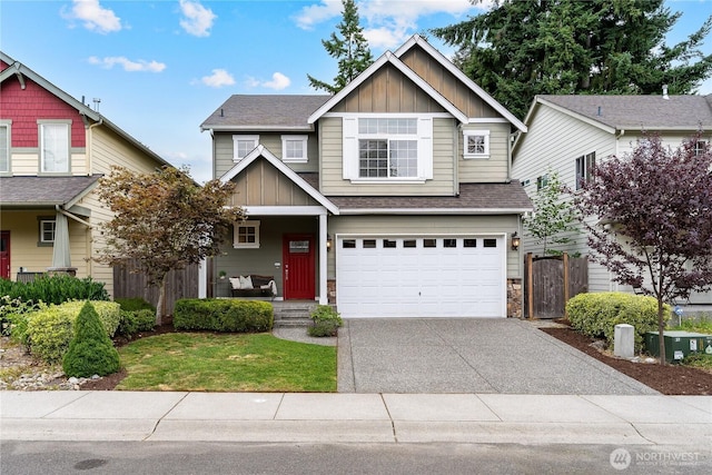 16128 120th Ave NE, Bothell, WA 98011 - craftsman inspired home with board and batten siding, driveway, an attached garage, covered porch, and stone siding
