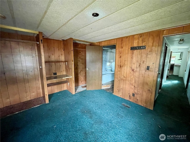 1201 S 2nd St, Dayton, WA 99328 - unfurnished bedroom with wooden walls, carpet, a textured ceiling, and a closet