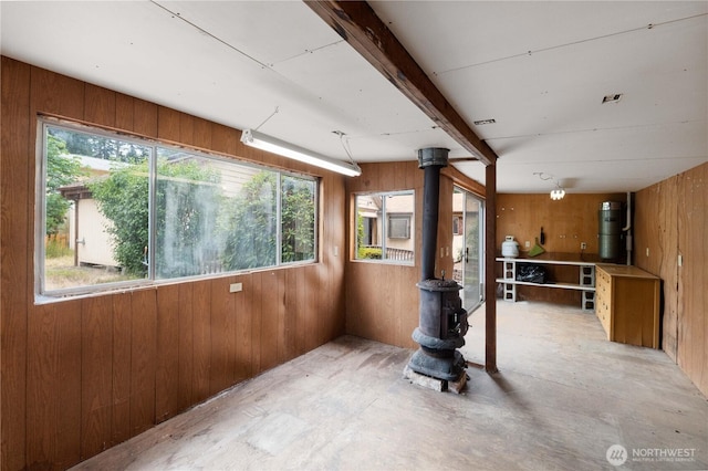 31312 179th Pl SE, Auburn, WA 98092 - interior space with a wood stove and wood walls