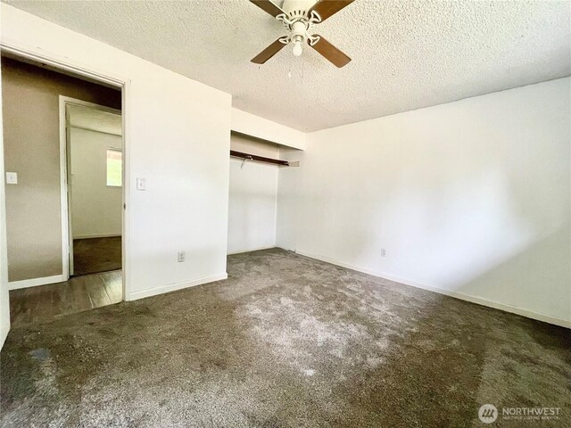 4301 NE 137th Ave, Vancouver, WA 98682 - unfurnished bedroom with carpet flooring, a textured ceiling, a closet, and ceiling fan