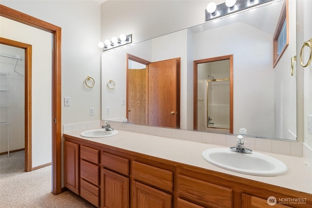 114 Twin Sister Loop, Lynden, WA 98264 - full bathroom featuring double vanity, an enclosed shower, and a walk in closet