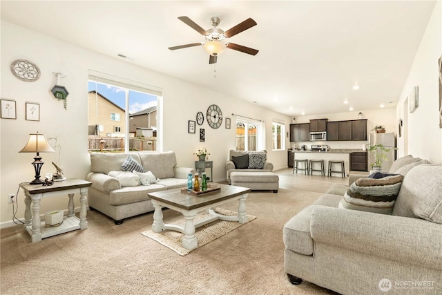28515 76th Dr NW, Stanwood, WA 98292 - living room with a ceiling fan and recessed lighting