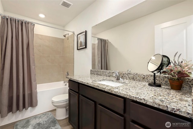 28515 76th Dr NW, Stanwood, WA 98292 - bathroom with vanity, shower / bath combination with curtain, and recessed lighting