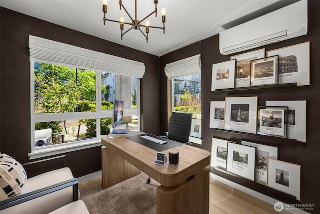 14646 35th Ct NE, Lake Forest Park, WA 98155 - office space with an AC wall unit, plenty of natural light, wood finished floors, and a chandelier