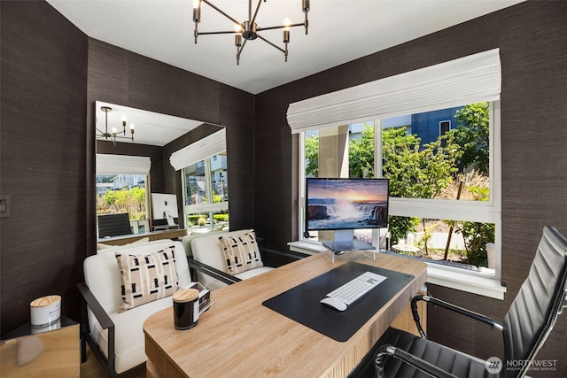 14646 35th Ct NE, Lake Forest Park, WA 98155 - office area featuring a chandelier
