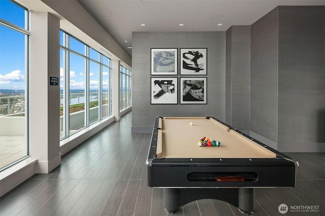 583 Battery St Unit 212N, Seattle, WA 98121 - playroom with healthy amount of natural light, pool table, recessed lighting, and wood finished floors