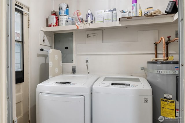11341136 16th Ave, Longview, WA 98632 - laundry area with water heater, electric panel, and washer and clothes dryer