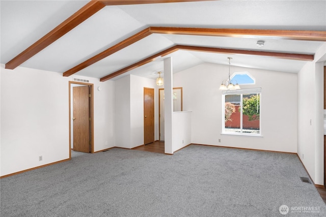 2289 Towne Point Ave, Port Townsend, WA 98368 - unfurnished living room with a chandelier and carpet floors